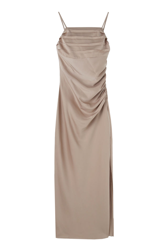 STRETCH SATIN GATHER CAMISOLE DRESS 2