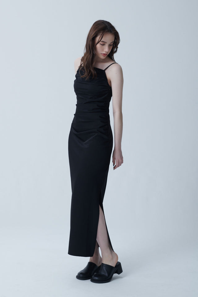 STRETCH SATIN GATHER CAMISOLE DRESS 2