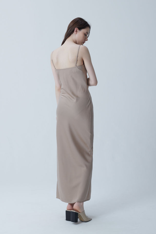 STRETCH SATIN GATHER CAMISOLE DRESS 2