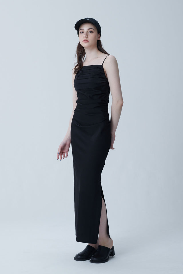 STRETCH SATIN GATHER CAMISOLE DRESS 2