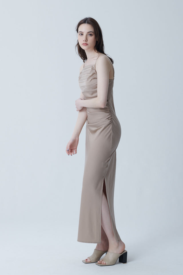 STRETCH SATIN GATHER CAMISOLE DRESS 2
