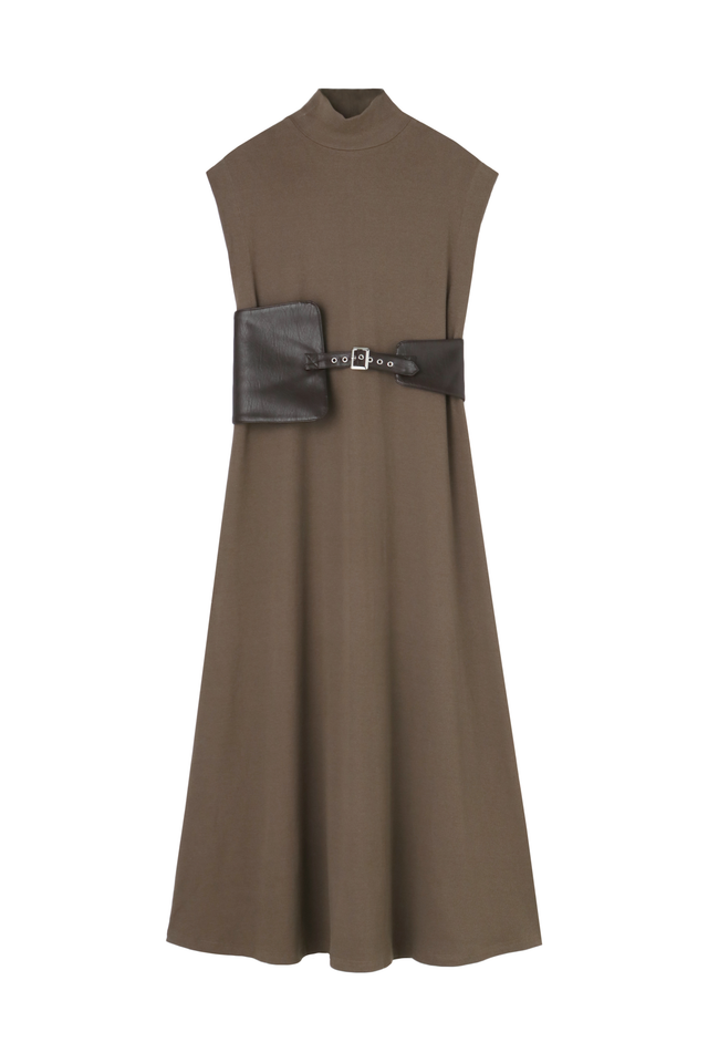 RIB LONG DRESS WITH BELT 2