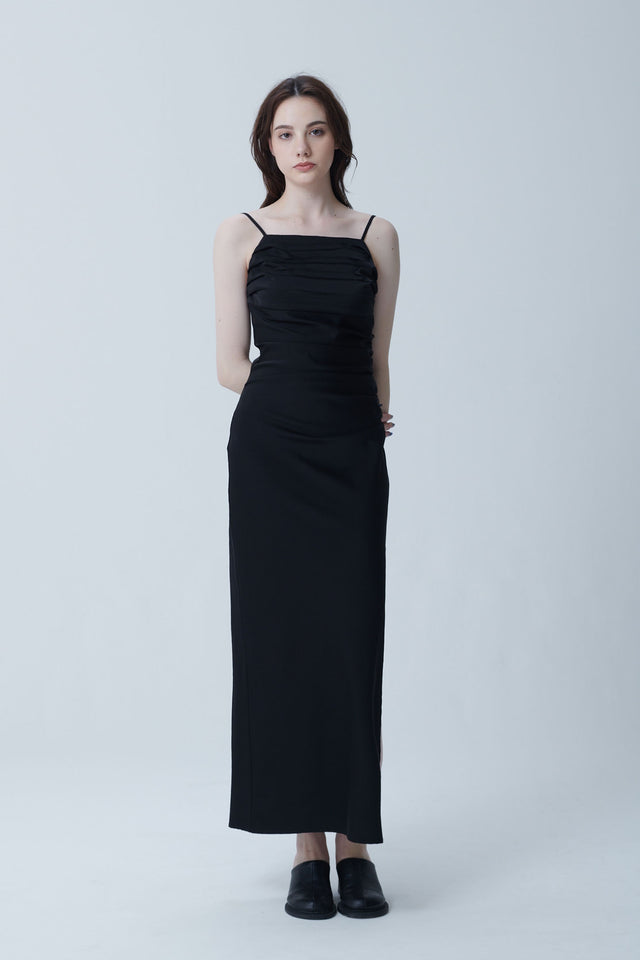 STRETCH SATIN GATHER CAMISOLE DRESS 2