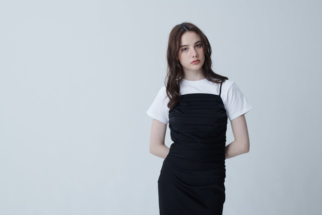 STRETCH SATIN GATHER CAMISOLE DRESS 2