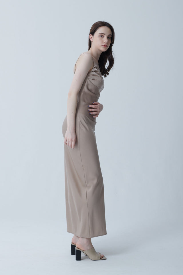 STRETCH SATIN GATHER CAMISOLE DRESS 2