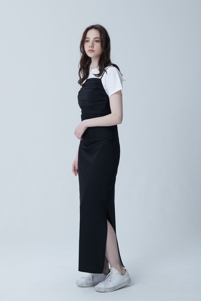 STRETCH SATIN GATHER CAMISOLE DRESS 2