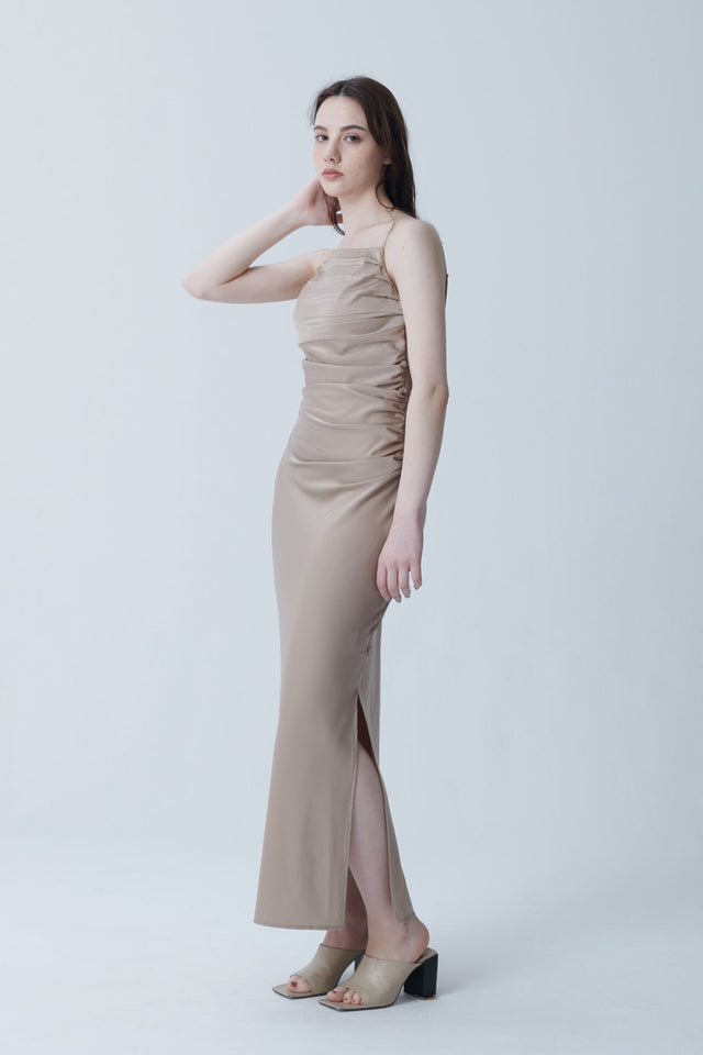 STRETCH SATIN GATHER CAMISOLE DRESS 2