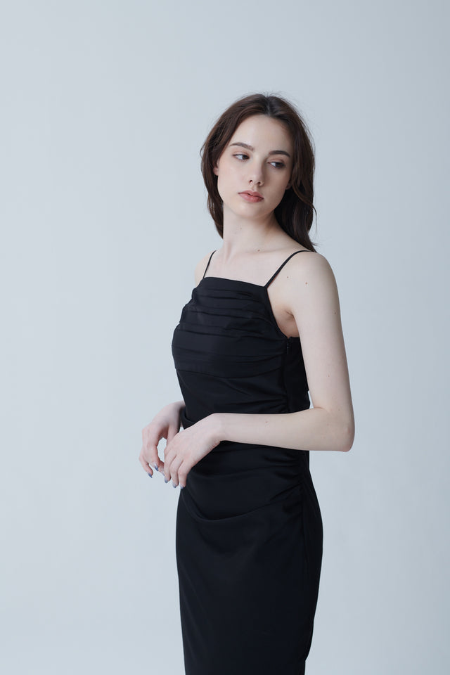 STRETCH SATIN GATHER CAMISOLE DRESS 2