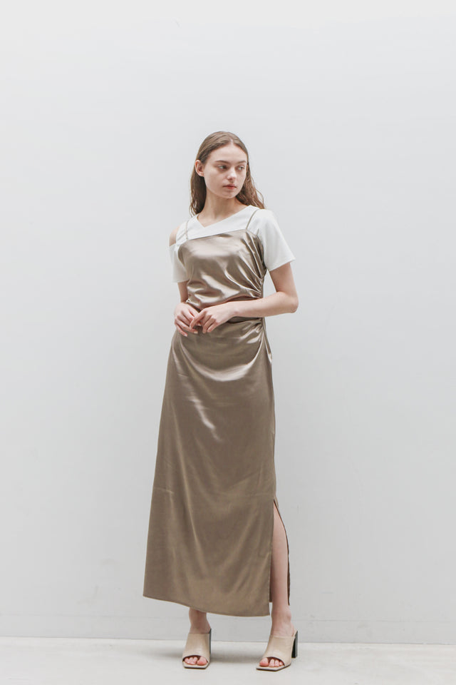 STRETCH SATIN GATHER CAMISOLE DRESS