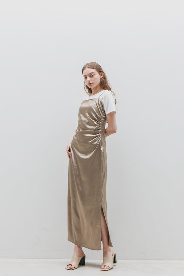 STRETCH SATIN GATHER CAMISOLE DRESS