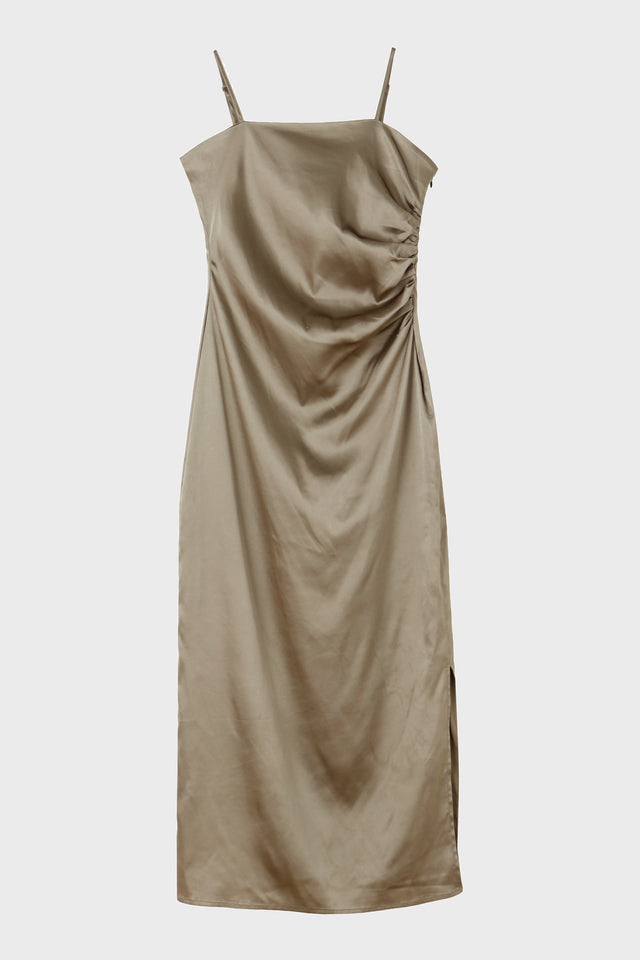 STRETCH SATIN GATHER CAMISOLE DRESS