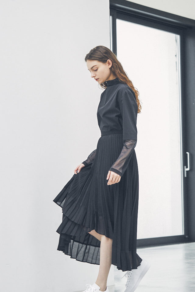 SHEER HEM PLEATS SKIRT